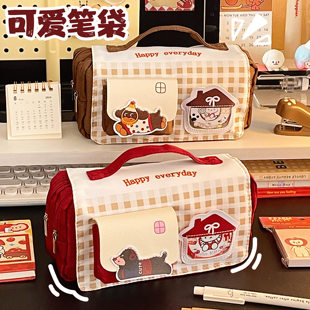 可爱笔袋高颜值ins风文具盒学生便携手提文具收纳包大容量铅笔盒