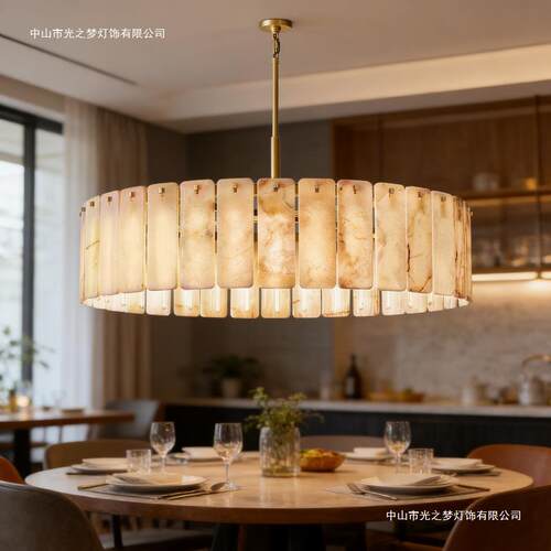 轻奢美式样板房全铜客厅云石吊灯简约大气卧室餐厅饭店包厢灯具