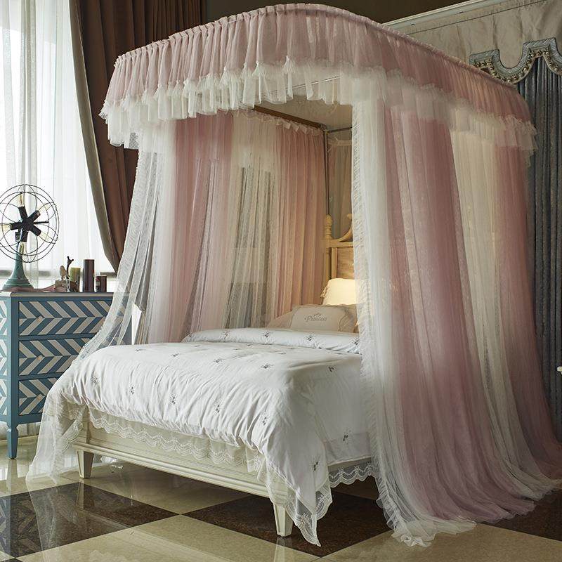 2024新款公主风双层纱u型轨道导轨蚊帐三开门落地式简约纹帐加密,收纳整理,烫衣板及配件,淘宝优惠券,粉丝福利购,淘宝优惠卷