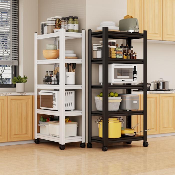 可移动厨房置物架落地多层收纳架微波炉烤箱储物架带轮家用铁架