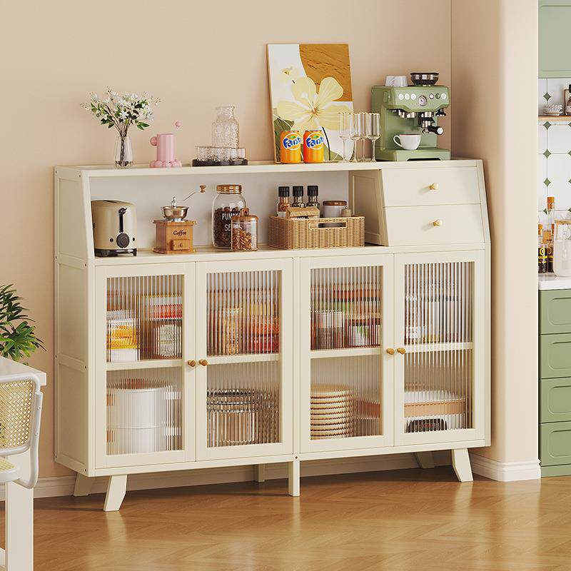 奶油风家用餐边柜轻奢高级感收纳好物厨房置物架调料碗筷多层橱柜