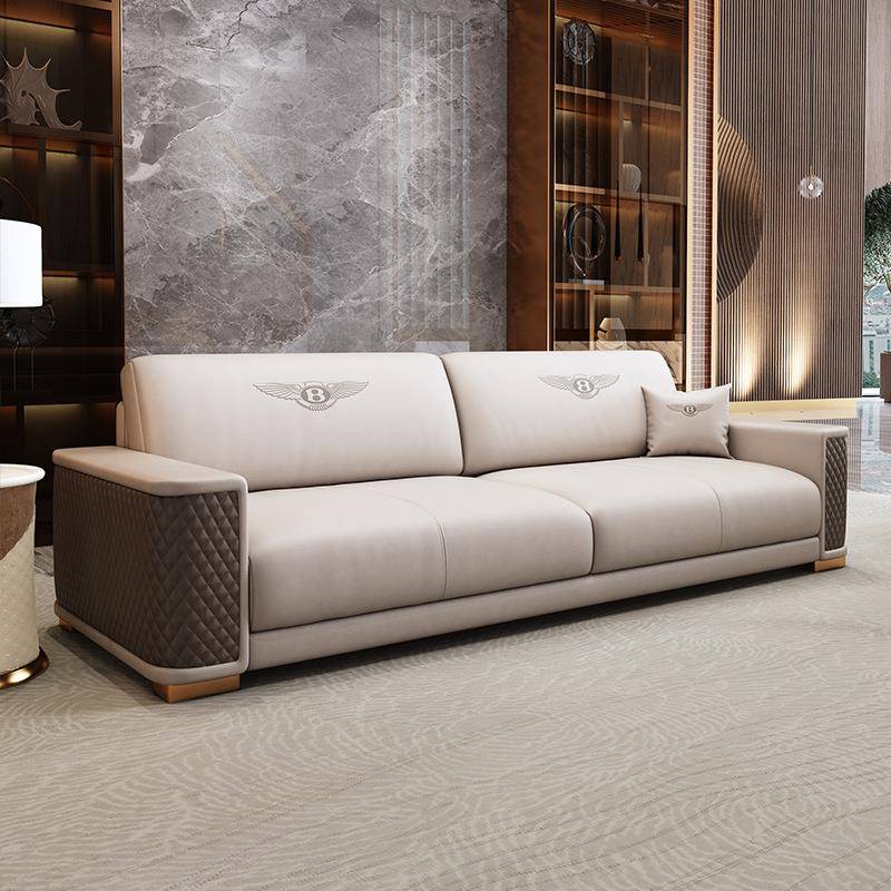 意式轻奢办公室真皮沙发商务会客接待区贵宾室休闲简约现代三人位