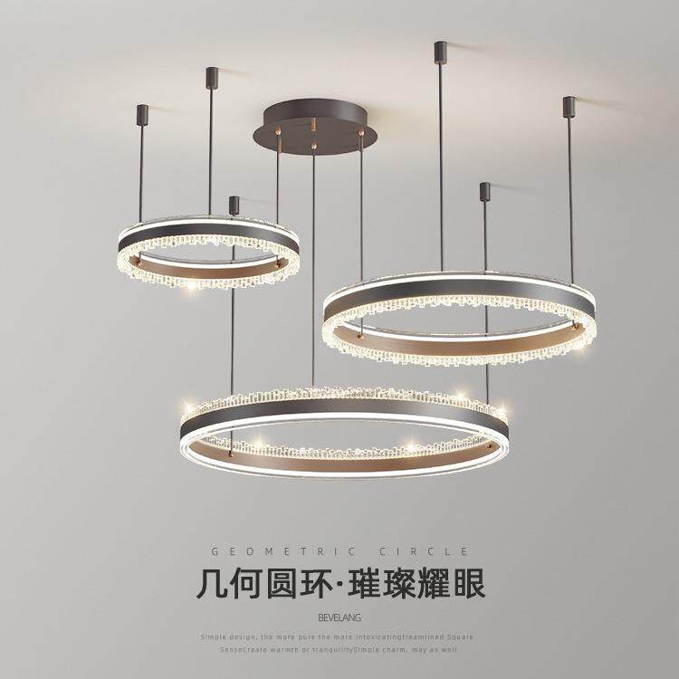客厅灯吊灯轻奢拉丝铝材圆环大厅主灯大气卧室房间餐厅灯