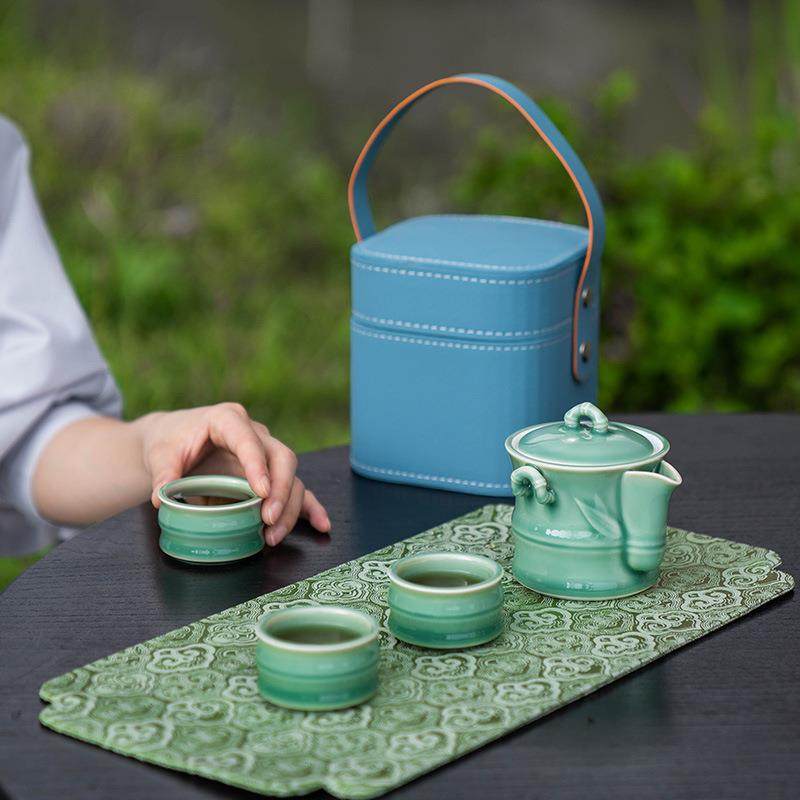 青瓷竹韵旅行茶具茶杯便携套装户外出差一壶三杯快客杯商务随手礼,畜牧/养殖物资,畜牧/养殖器械,淘宝优惠券,粉丝福利购,淘宝优惠卷