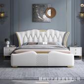 新款 轻奢真皮床1.8米主卧双人床1.5米单人高箱储物床家用皮艺床