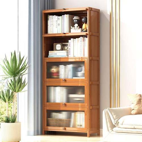 书架置物架落地简易多层带门书柜桌面儿童收纳架子客厅展示储物架