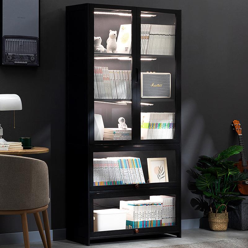 落地书柜置物架带柜门储物柜一体展示柜多层客厅柜子简易书架防尘
