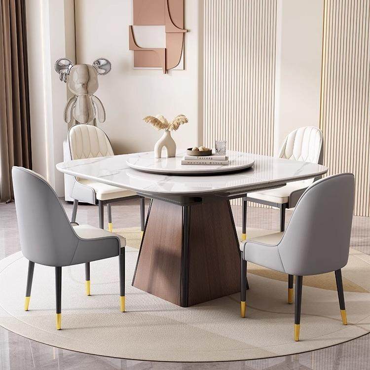 岩板餐桌家用小户型伸缩折叠两用可变长方形亮光餐桌轻奢现代简约