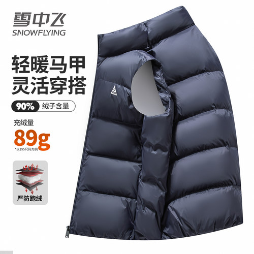 雪中飞男士短款立领羽绒马甲