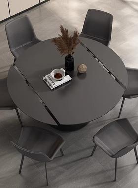 两GP1黑色J岩板餐桌可变圆桌现代简60462用约家小户型方圆用旋转