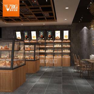 包店货架双面玻璃组西面点售列卖展示柜钢木合靠873墙面包陈架厂