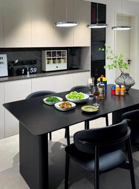 现代轻奢黑色岩板简餐桌椅组餐桌合式家用饭AVK桌意长方形小户型