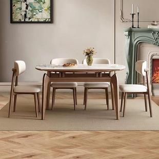 型岩板餐桌可变圆桌家用小户现代简缩约轻奢方圆两用可伸实336木