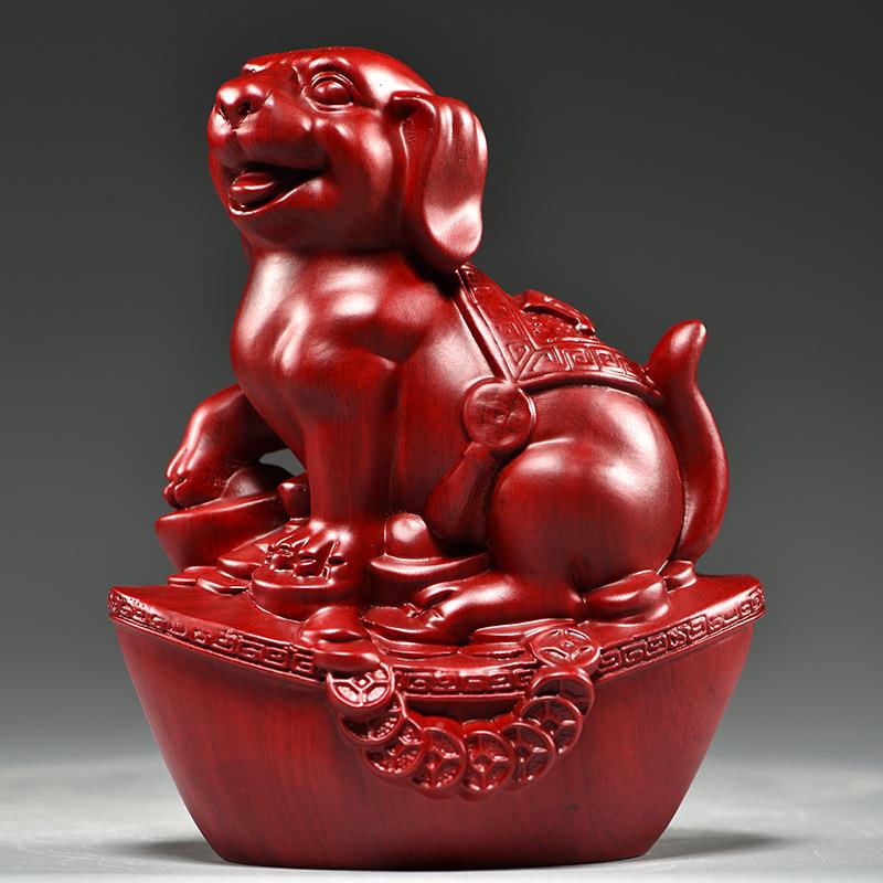 红花梨雕十二生肖789摆件一狗套实木鼠牛虎兔龙马蛇羊木猴鸡猪工