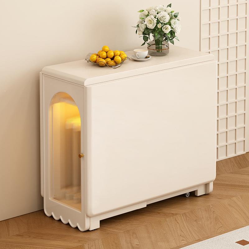 奶油风实木餐桌可折叠移动户家用伸安缩多功能长方形型小ANG免装