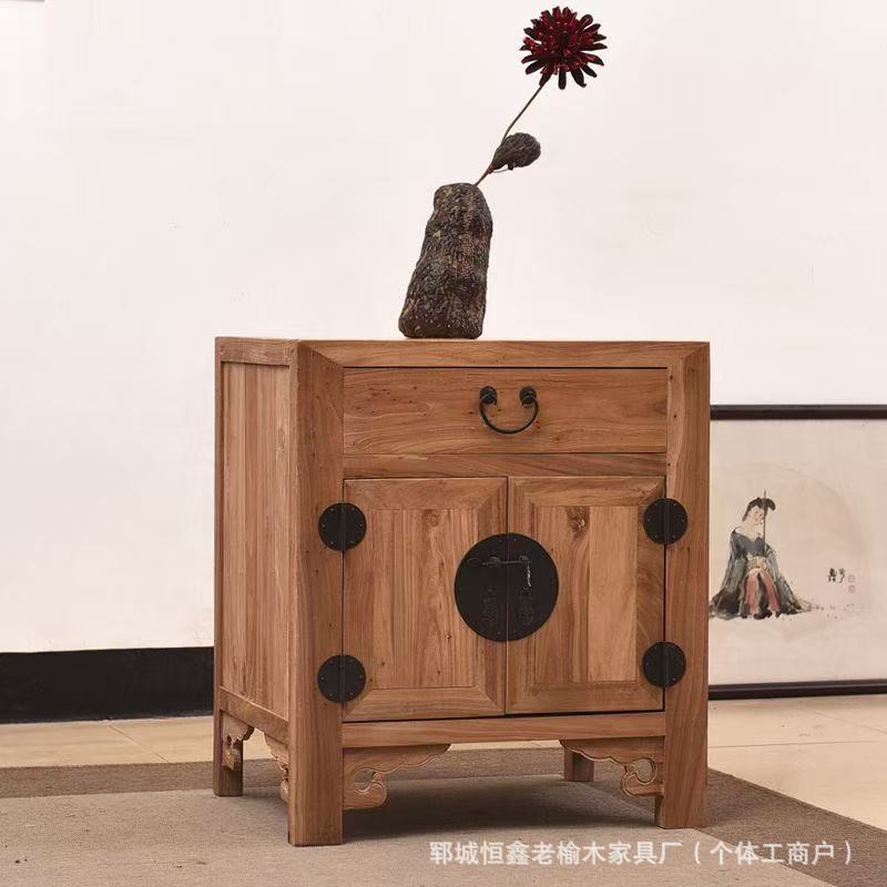 老榆木床头柜复古卧室床边收纳柜靠墙矮柜迷你床头柜储物柜