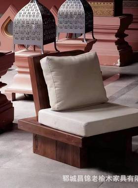 户极简风实休闲椅木阳台落地式单休榆人沙发小型靠背闲椅老木地台