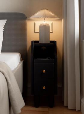 实木床窄头柜黑色简窄约超夹缝柜T&床头置物迷你极2CTG0050cm小柜