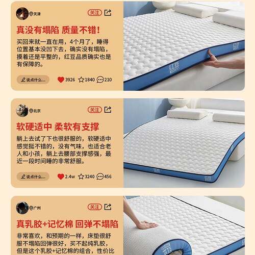 红豆乳胶记忆棉床垫家用卧室软垫榻榻米学生宿舍单人租房海绵垫C&
