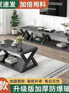 客厅电视简柜钢化视VRP玻璃客厅柜现代茶几电柜组约合铁艺烤漆茶