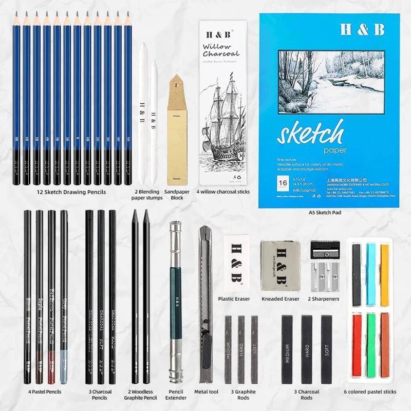 工厂HB-TZ65直销48件素描铅家笔画具套装专业绘美术文具用品炭笔