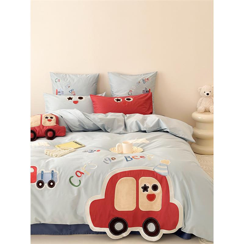 男纯孩汽车100支被棉长绒四件套全棉卡通套儿童三14件套床上用棉
