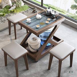 实木茶水桌家用小小茶可台客厅办DYE公室侧边茶柜阳台极简移动型