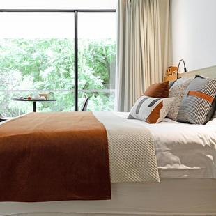 床旗床尾巾轻奢酒KQ店床搭千鸟格枕靠巾包橘 7抱家用布艺软装