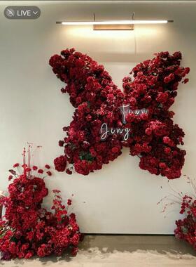 婚庆红花墙网打卡瑰背景玫瑰瀑cp#68293布墙布仿真假红玫花冰置川