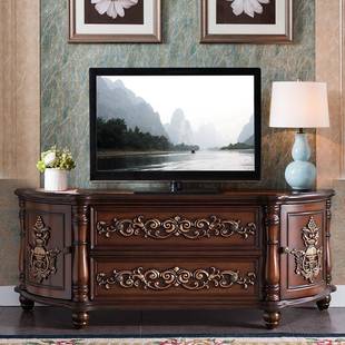 欧式电视柜木美式实弧形影视4卧室柜小地柜雕花彩绘NBT1.，1.8，2