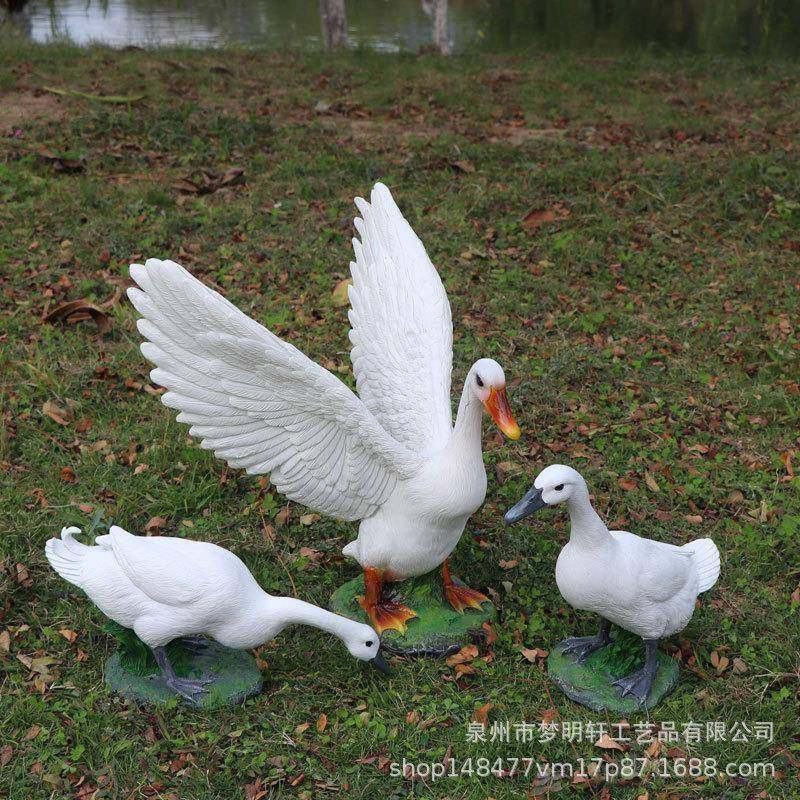 创花意仿真大白鸭MIB摆庭动院园公园幼儿园橱窗装件饰树脂物雕塑