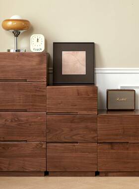 美黑纳胡桃北木斗柜组合现代简UTW约卧室床收柜全边实木樱桃木床