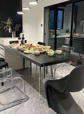 J&岩板岛台餐桌一体房可伸缩小型AWI家用厨现极代简悬浮中岛台户