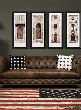 美式ts-46464工业装风质复古欧式三人双人位皮艺店沙发客厅整酒宾