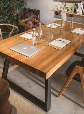 铁餐艺实木简约复古长方形电脑桌办公桌意大板长桌会议YEI桌创书