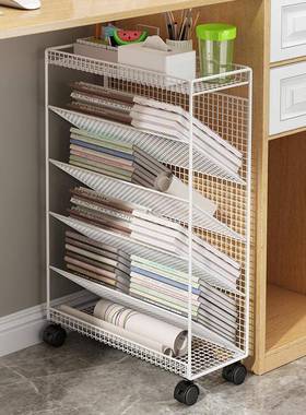 桌下置物架带轮铁艺书书架桌边移动儿学童桌书本收纳落地RJL小书