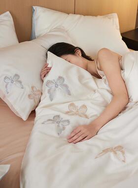 简约轻奢感60支兰精天丝四件套季凉蝴蝶绣被套床单刺床笠VWH春夏