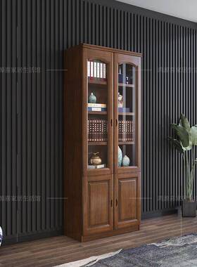 实物木书量柜带柜玻璃门书架书多门组合加高储VOM柜子靠墙大容装
