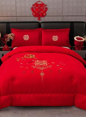 结婚大专用时尚喜婚被高档A类大豆被婚庆红色绣冬JBM花被陪嫁秋被