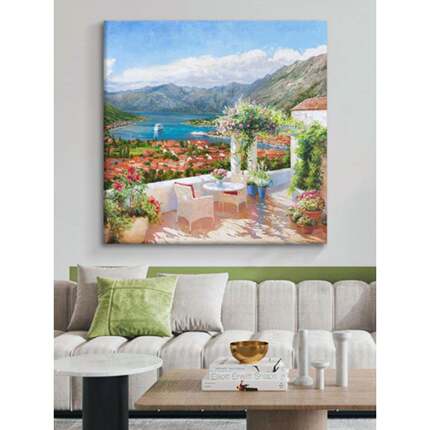 手绘油画地中海象风景ZYN花卉欧式印客装画玄关饰走廊餐厅方形挂