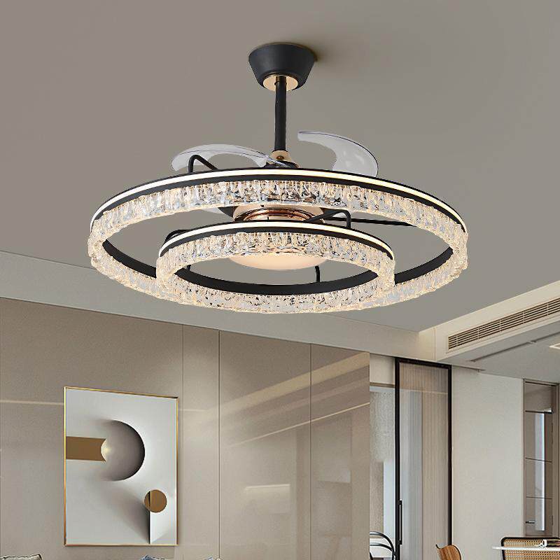 明客厅无品牌/主简灯现代约隐le形照d风扇吸顶灯一体吊扇灯中山灯