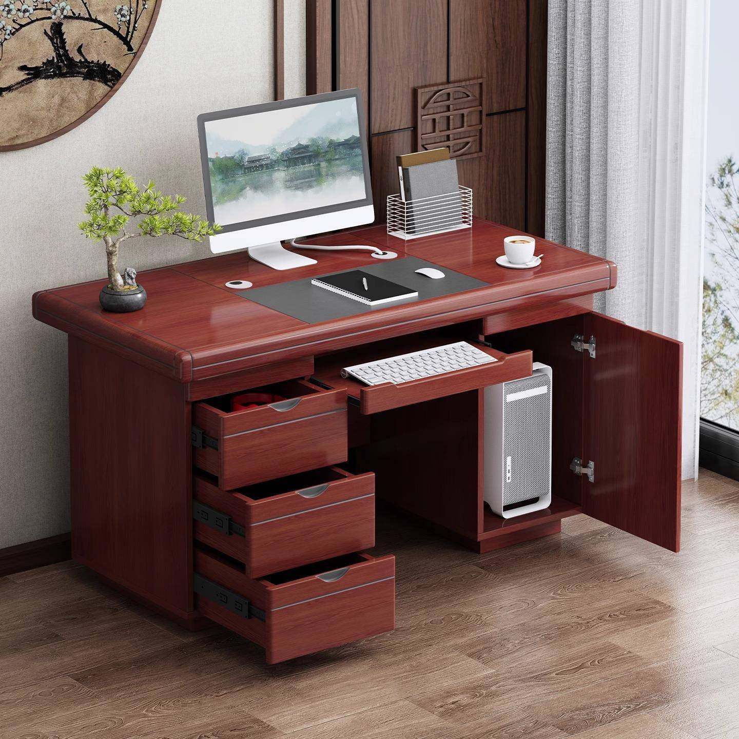 桌简约贴木皮油漆电脑椅组合单人带屉字台政企职抽员写老板办HS-C,商业/办公家具,办公电脑桌,淘宝优惠券,粉丝福利购,淘宝优惠卷