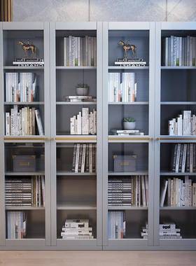 新中式书柜全木带亚克力现EUR轻奢客厅自代组合柜书房由书实橱置