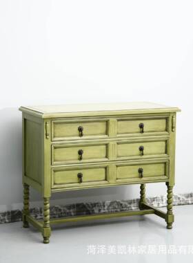 式实木六斗柜欧式复古雕美花餐边柜多用FXX途储做物卧柜室旧梳妆