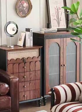 法式复木古实藤编斗XTG柜中古风客厅收纳柜茶水柜餐边储物柜置物