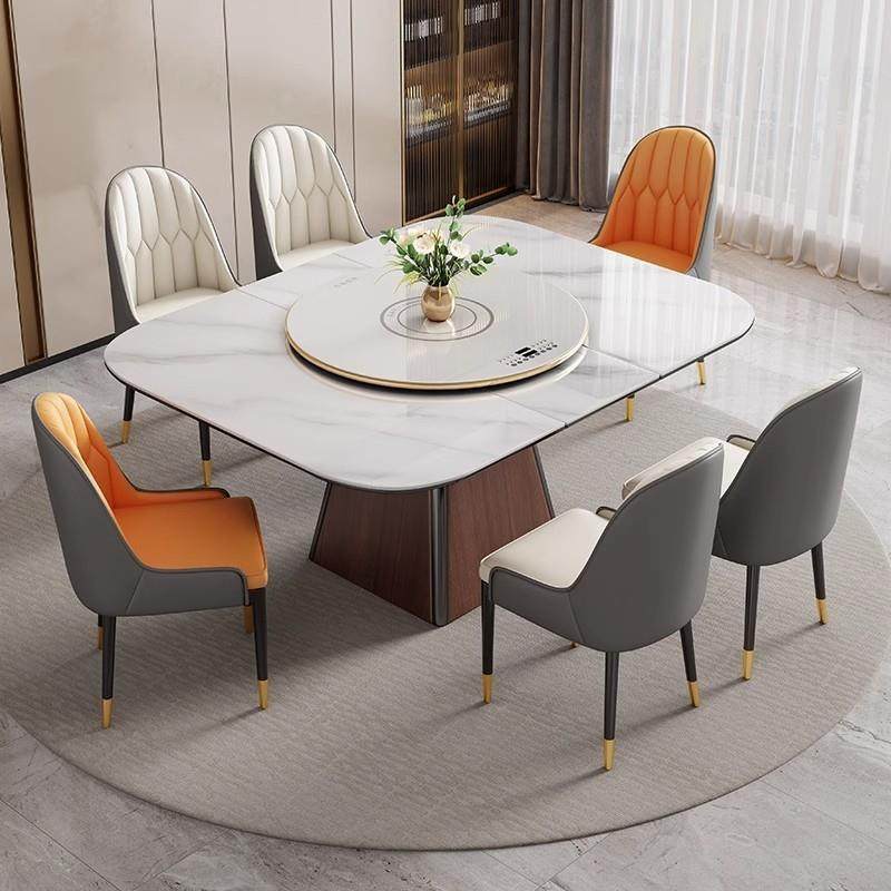 JGP1伸缩岩板餐桌椅餐桌家用简约小户型现代转盘电磁炉实木轻奢饭