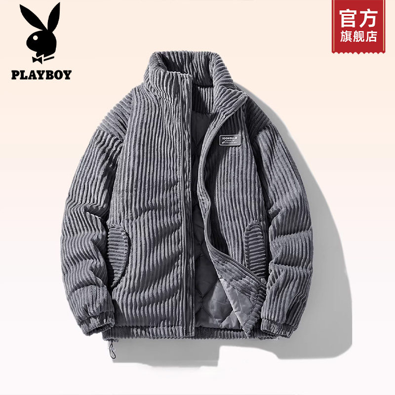花花公子灯芯绒棉服男士2025新款冬季外套加厚棉袄潮牌立领棉衣K