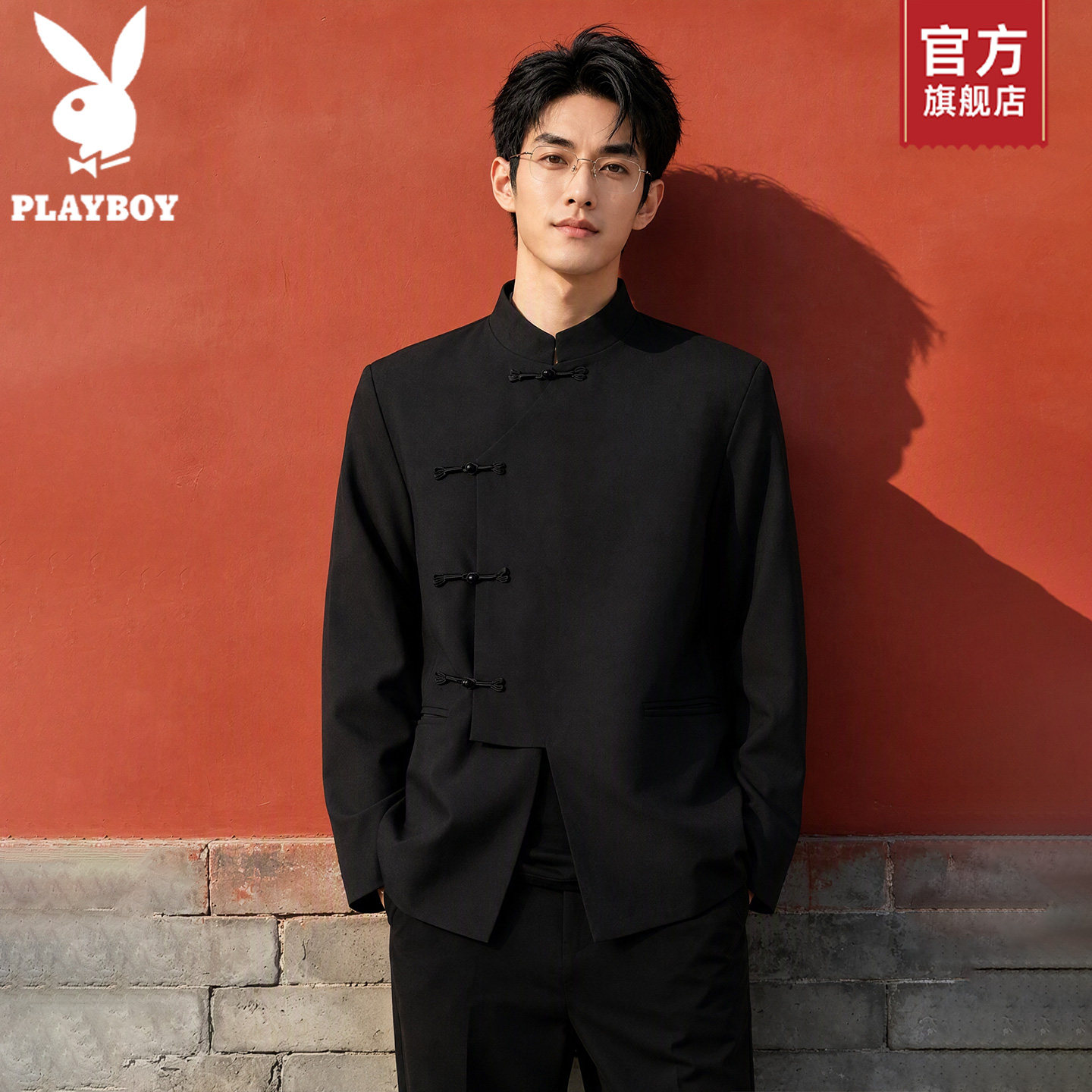 PLAYBOY/花花公子盘扣中式立领中山装新郎结婚订婚西服套装唐装K
