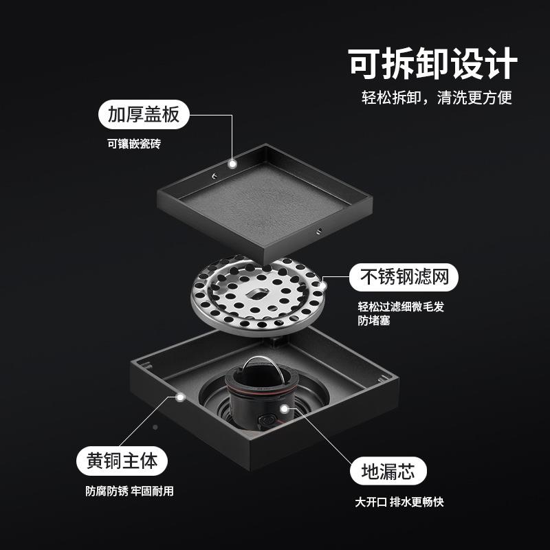 隐形嵌入式地卫生间淋浴防房隐地藏全铜漏漏防臭反水四方JJX地漏