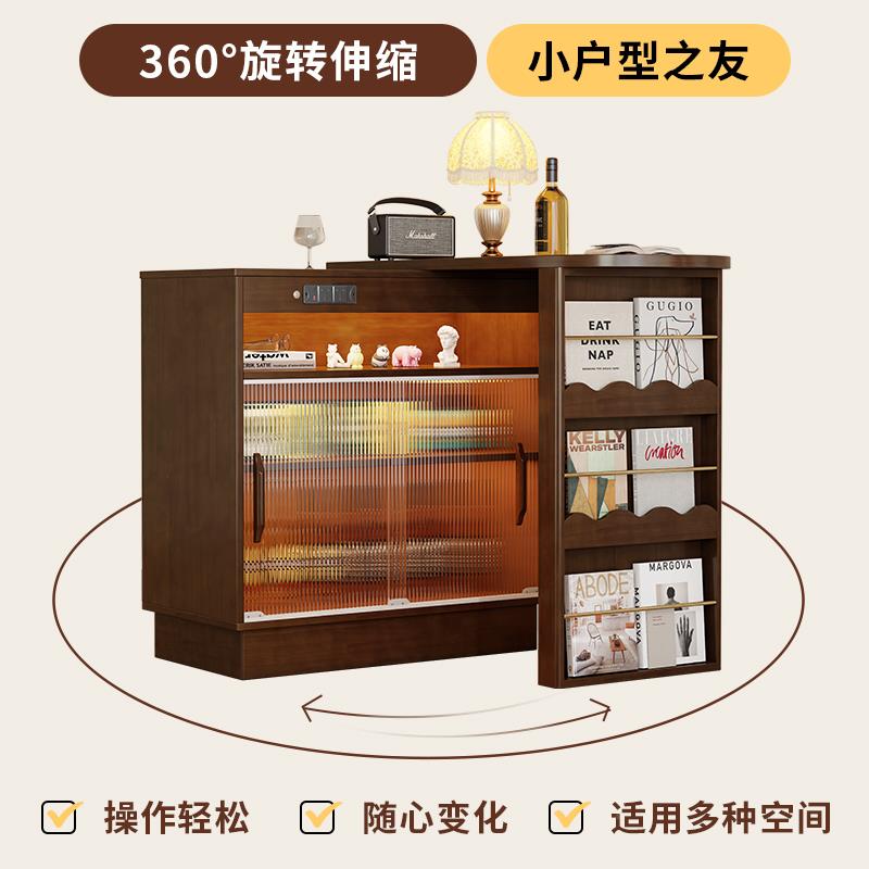 中AZA伸古缩实木吧台一桌家用小户型脚客厅隔断高桌折叠岛台餐边